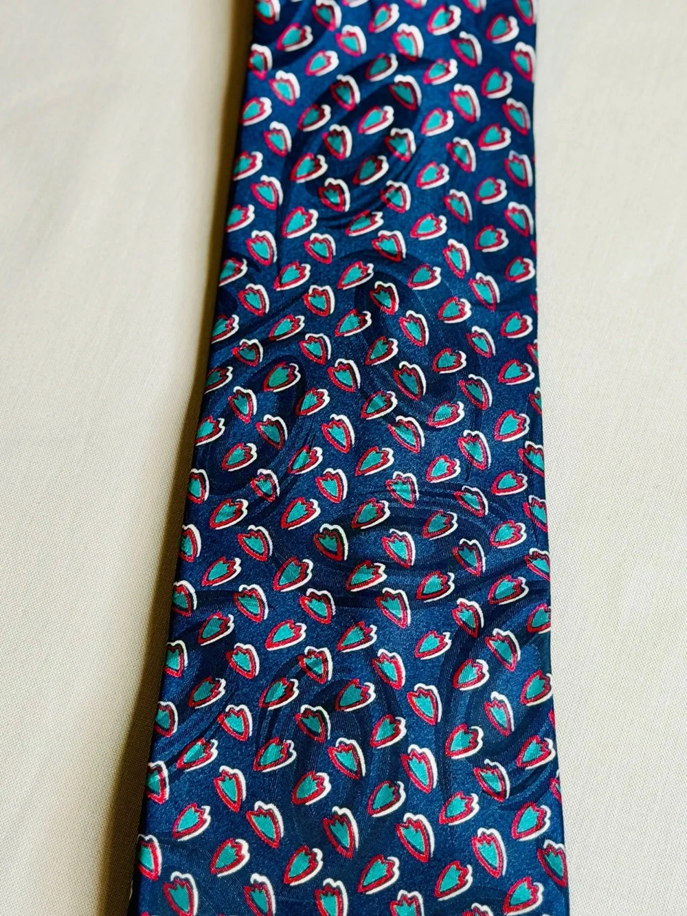 Dior Navy Blue Paisley Silk Tie with Pink Accents